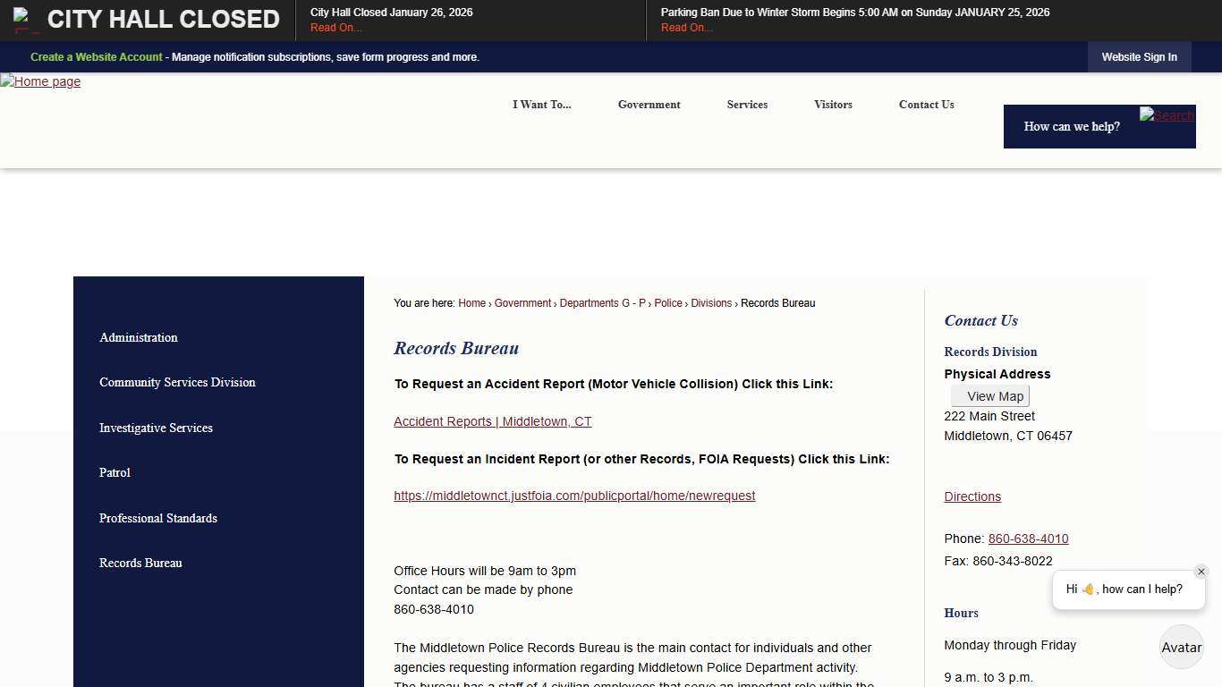 Records Bureau Middletown, CT